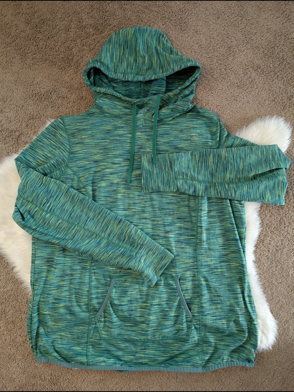 Exertek Woman Teal Space-Dye Pullover Hoodie With Thumbholes Size 2X